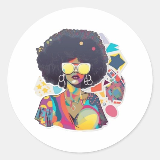 Sticker Rond les années 70 Era Retro Disco Femme (Devant)