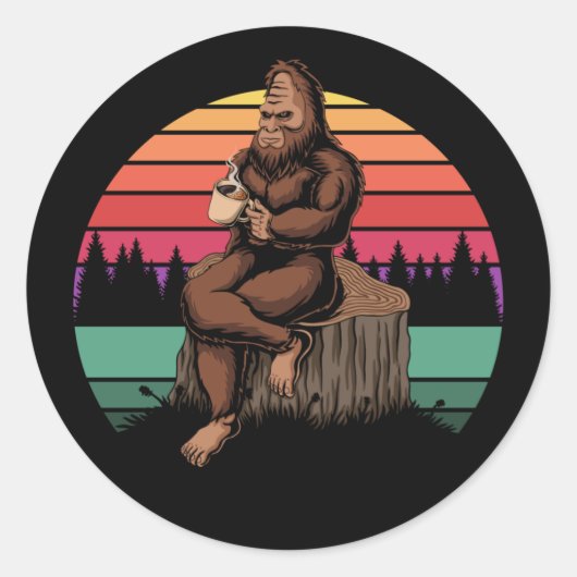Sticker Rond les années 70 Retro Bigfoot & Café (Devant)