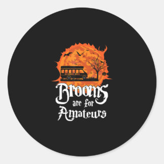 Sticker Rond les balais d'halloween amateurs fun school bus