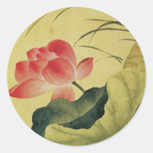 Sticker Rond Les Beaux Arts Chinois Fleurs Lotus