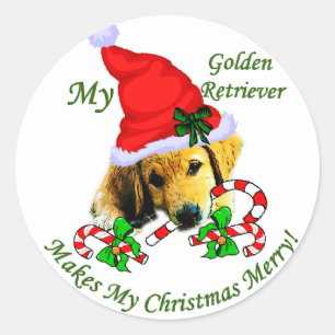 Sticker Rond Les cadeaux de Noël des Golden Retriever