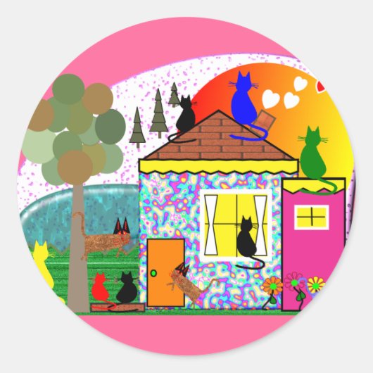 Sticker Rond Les Chats S'Emparent De La Maison (Devant)