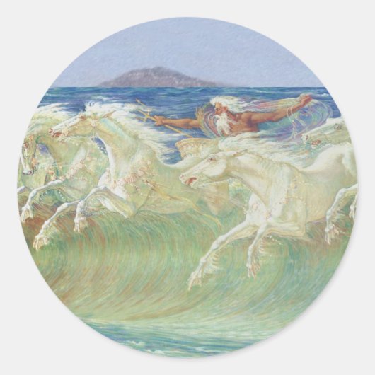 STICKER ROND LES CHEVAUX DU ROI NEPTUNE MARCHENT LES VAGUES (Devant)