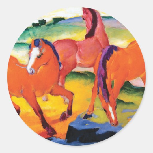 Sticker Rond Les Chevaux rouges par Franz Marc (Devant)