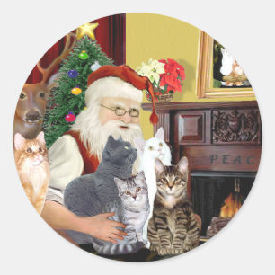 Sticker Rond Les cinq chats du Père Noël