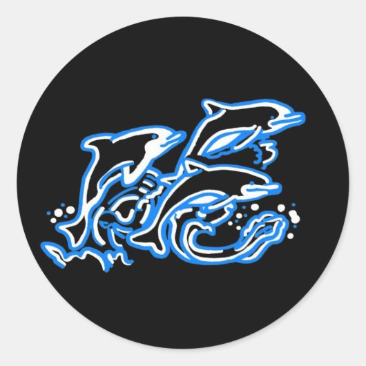 Sticker Rond Les dauphins dans les vagues (Devant)