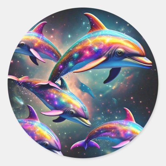 Sticker Rond Les dauphins dans l'espace (Devant)