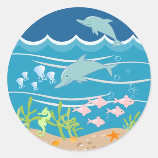 Sticker Rond Les dauphins nageant sous la mer (Devant)