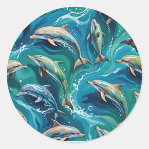 Sticker Rond Les dauphins nagent