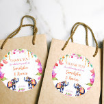 Sticker Rond Les éléphants mariages indiens cerise fleurs faveu<br><div class="desc">Mariage indien éléphants ornés mariage merci préférez les autocollants cadeaux,  joli orné éléphants indiens cerise fleurs jaune orangé moderne aquarelle coloré invitations mariage.</div>