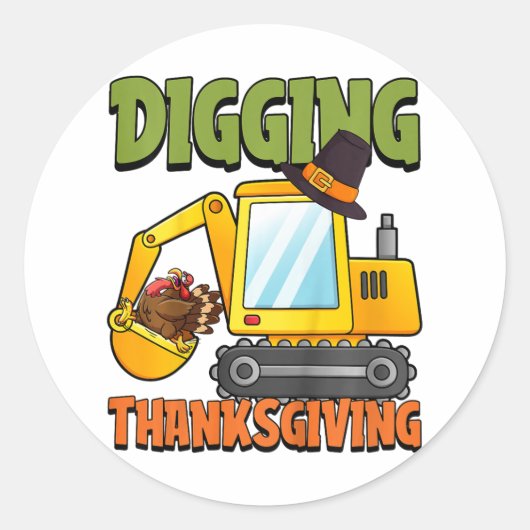 Sticker Rond Les enfants creusent Thanksgiving Day Cool Excavat (Devant)
