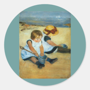 Sticker Rond Les enfants de Mary Cassatt sur la plage (1884)