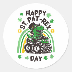 Sticker Rond Les enfants heureux St Pat Trex Day Dino St Patric