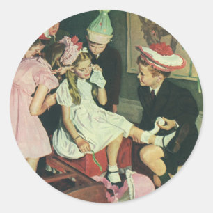 Sticker Rond Les enfants vintages jouent à la queue sur l'âne