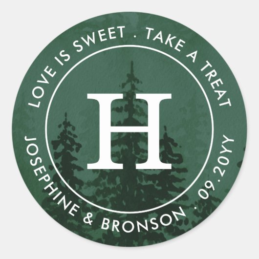 Sticker Rond Les Evergreens dans la forêt de brouillard Vert fo (Devant)