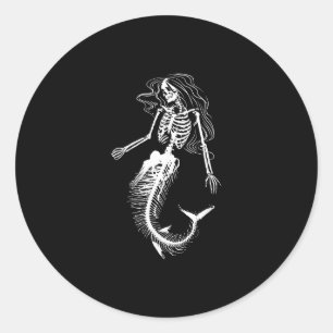 Sticker Rond Les femmes amusantes Halloween Mermaid Skeleton Co