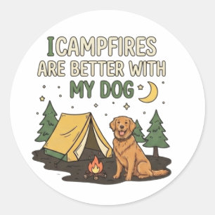 Sticker Rond Les feux de camp sont meilleurs avec mon chien Drô