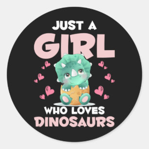 Sticker Rond Les Filles Aiment Les Dinosaures Mignons Reptiles 