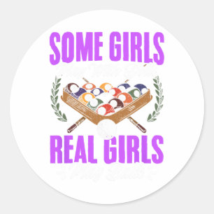 Sticker Rond Les Filles Jouent Avec Snooker Pool Joueurs Girl B