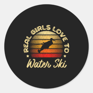 Sticker Rond Les Filles Réelles Aiment À L'Eau Ski Eau Ski Plus