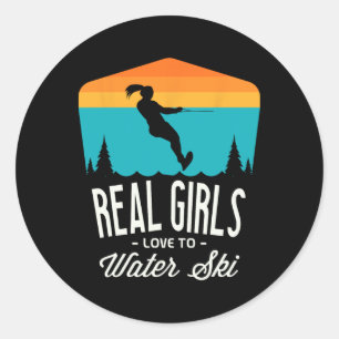 Sticker Rond Les Filles Réelles Aiment À L'Eau Ski Eau Ski Plus