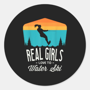 Sticker Rond Les Filles Réelles Aiment À L'Eau Ski Eau Ski Plus