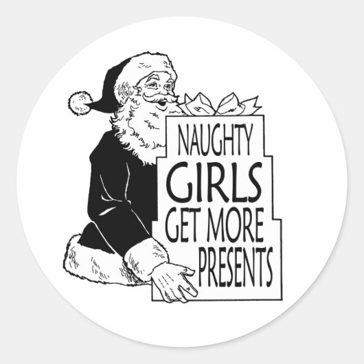 STICKER ROND LES FILLES SANTAS NAUGHTY OBTIENNENT PLUS DE PRÉSE (Devant)