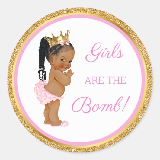 Sticker Rond Les filles sont la bombe ! Cadeau Bain Etc Or Rose (Devant)