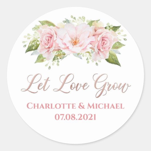 Sticker Rond Les fleurs roses d'aquarelle d'or ont laissé (Devant)