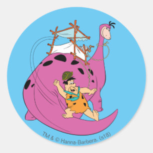 Sticker Rond Les Flintstones   Fred glissant en bas de la queue