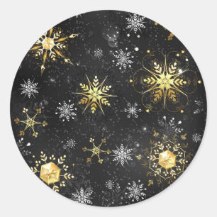 Sticker Rond Les flocons dorés de Noël sur l'Arrière - plan noi