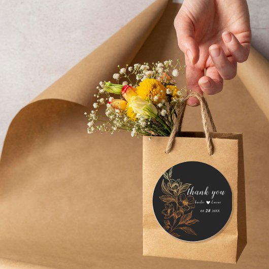 Sticker Rond "Les Flores D'Or De L'Amour" | Mariage noir