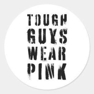 Sticker Rond Les Gars Durs Portent Rose Vintage Rose Cancer Du