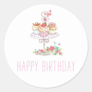 Sticker Rond Les gâteaux d'eau douce, joyeux anniversaire