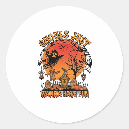 Sticker Rond Les goules veulent juste s'amuser Halloween Spooky (Devant)