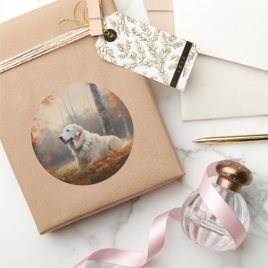 Sticker Rond Les grandes Pyrénées à l'automne Feuilles automne  (Cadeaux)