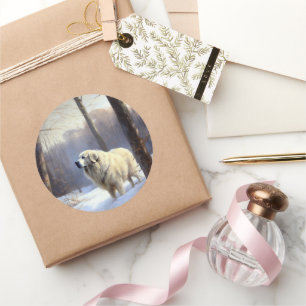 Sticker Rond Les Grands Pyrénées Laissent Neige Noël