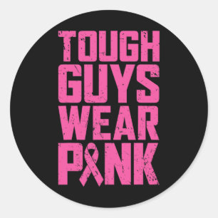 Sticker Rond Les hommes durs portent le rose du sein de sensibi