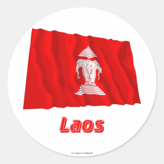 Sticker Rond Les Laotiens ondulant le drapeau avec le nom (Devant)