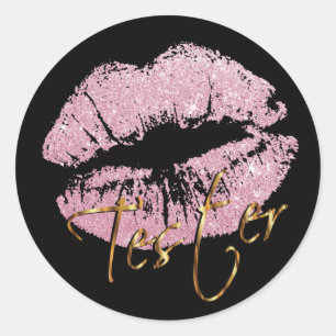 Sticker Rond Les lèvres de Parties scintillant rose sur le noi