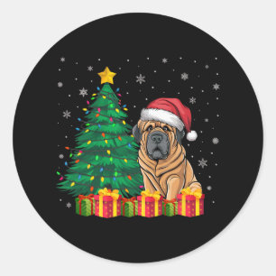 Sticker Rond Les lumières de Noël du moche Mastiff du Père Noël