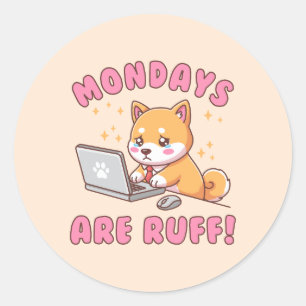 Sticker Rond Les lundis sont durs - Chien Shiba Inu Kawaii Pun