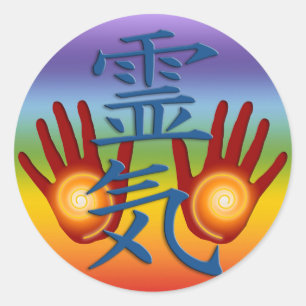 Sticker Rond Les mains de Reiki   chakren la couleur