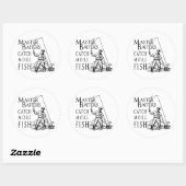 STICKER ROND LES MAÎTRES APPÂTEURS ATTRAPENT PLUS DE POISSONS (Feuille)