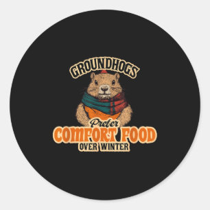Sticker Rond Les marmottes préfèrent la nourriture réconfortant