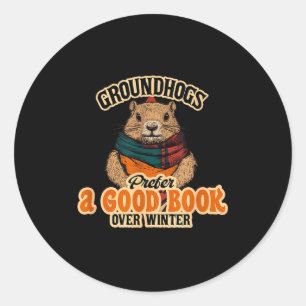 Sticker Rond Les marmottes préfèrent un bon livre à l'hiver