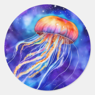 Sticker Rond Les méduses dans l'océan abstrait