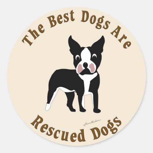 Sticker Rond Les meilleurs chiens sont Secourus - Boston Terrie (Devant)