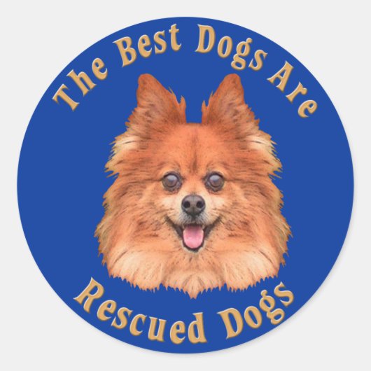 Sticker Rond Les Meilleurs Chiens Sont Secourus Poméranien) (Devant)