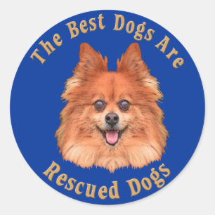 Sticker Rond Les Meilleurs Chiens Sont Secourus Poméranien)
